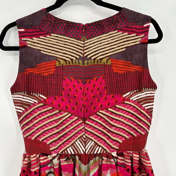 ANTHROPOLOGIE Pankaj & Nidhi Red Beige Embroidered Fit & Flare Mini Dress Size 4 - Picture 5 of 7